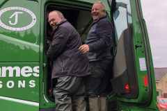 Davie and Grant Nicolson enjoying a peek inside the James Jones lorry with VR technology