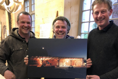 Mark and Alec of Logie Timber presenting a picture of the building he created to Henry Fosbrooke. Photo taken by Ross Howie who works the mill!