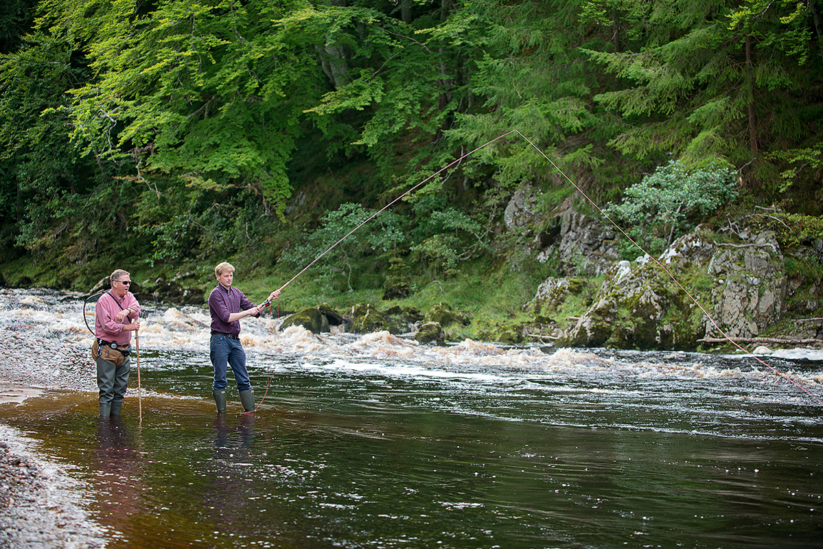 Father and Son fishing at Logie on the River Findhorn