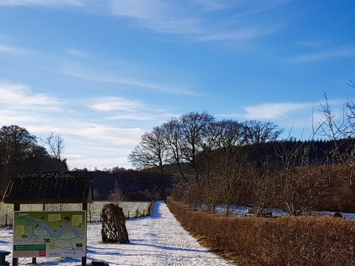 a sunny snowy walk at Logie Steading