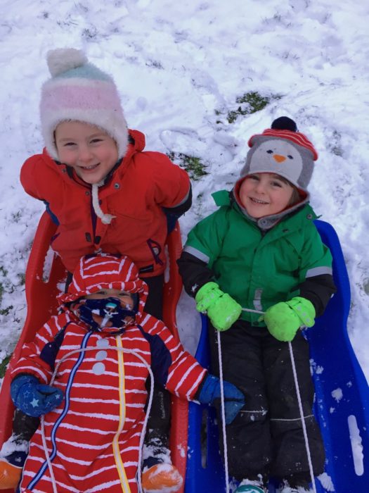 Juno, Max & Gus - children sledging