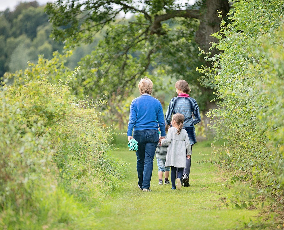 a family walk at Logie Steading