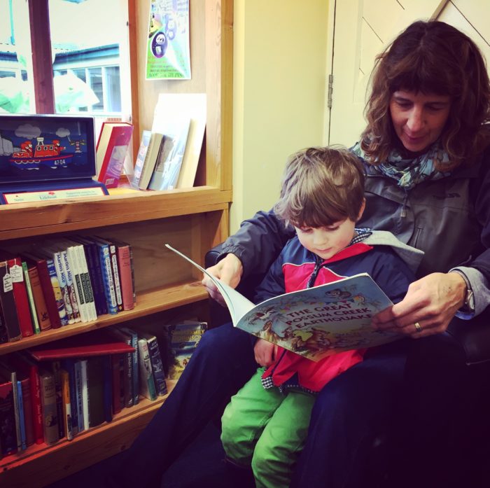 reading with Grandma in Children's Corner at Logie Steading Bookshop