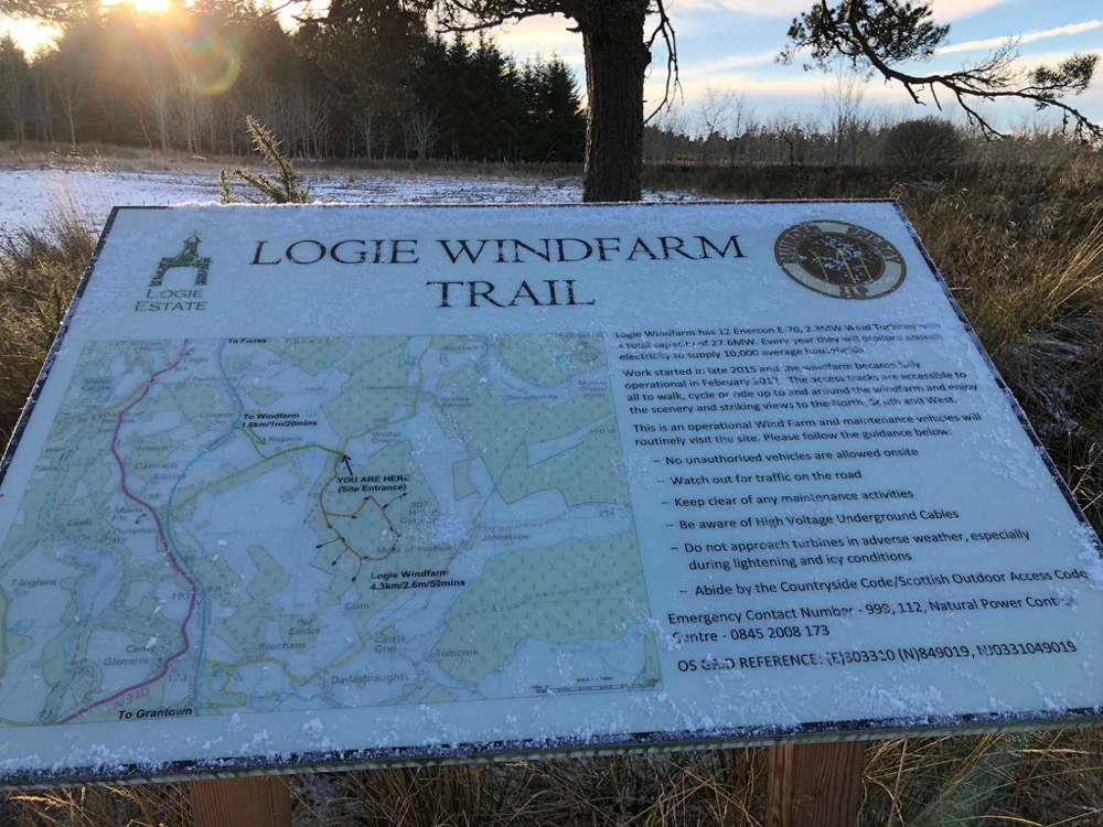 Logie Windfarm walk sign map